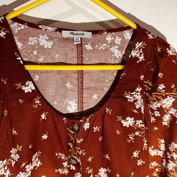 Madewell Corduroy Shirred Sleeve Button-Front Top in Farmstand Bouquet Size XXS - Picture 3 of 7